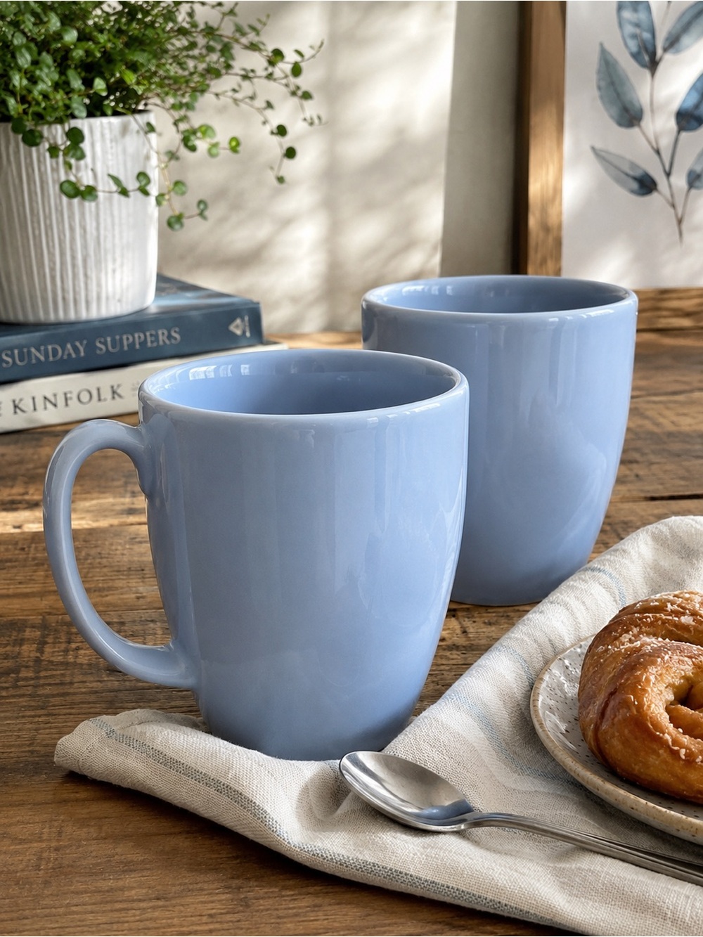 Corelle Stoneware Cornflower Blue Coffee Mugs Set of 2 Ceramic Latte‎ Cups